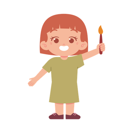 Little girl holding painting brush  Illustration