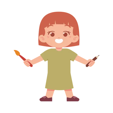 Little girl holding painting brush  Illustration