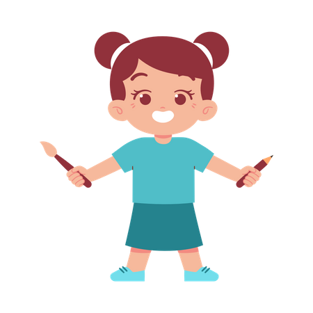 Little girl holding painting brush  Illustration