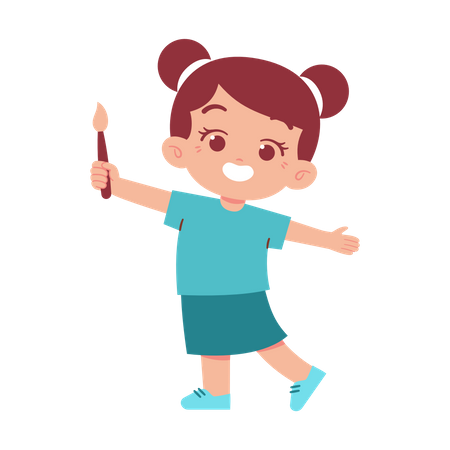 Little girl holding painting brush  Illustration