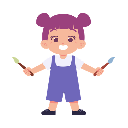 Little girl holding painting brush  Illustration