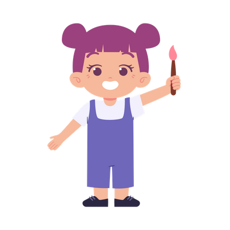 Little girl holding painting brush  Illustration