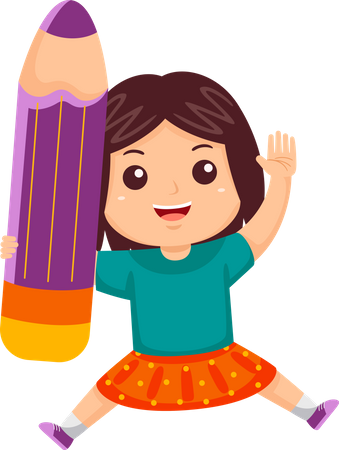 Little girl holding pencil  Illustration