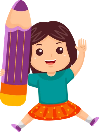 Little girl holding pencil  Illustration
