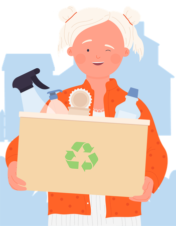Little girl holding Recycle Waste  Illustration