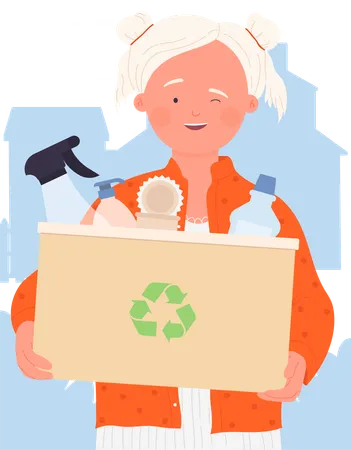 Little girl holding Recycle Waste  Illustration