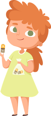 Little girl holding recycling battery Illustration