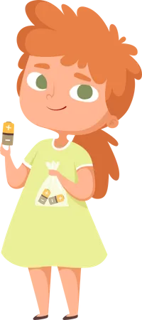 Little girl holding recycling battery Illustration