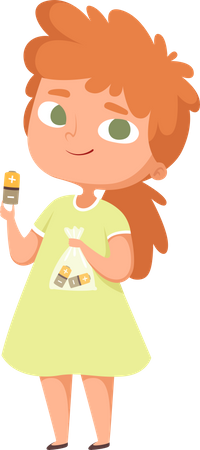 Little girl holding recycling battery  Illustration