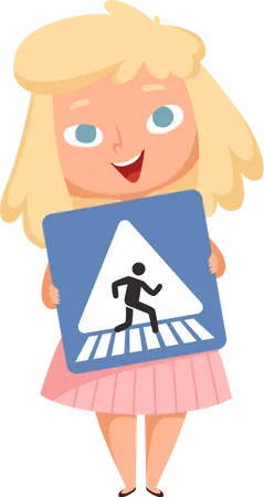 Little girl holding traffic sign  Illustration