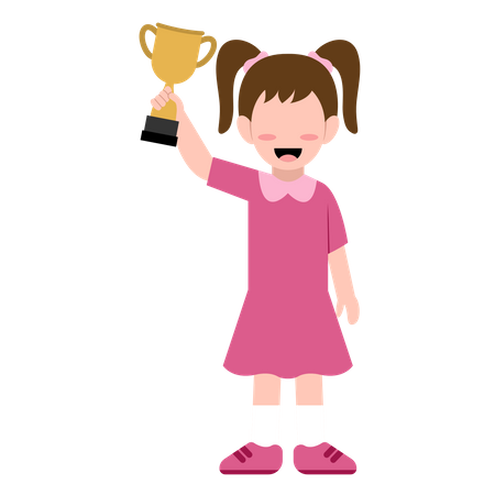 Little Girl Holding Trophy cup  Illustration