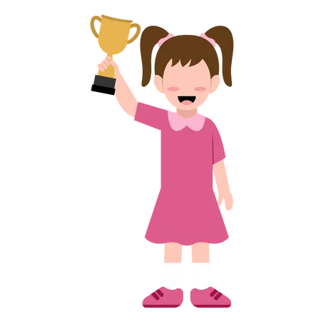Little Girl Holding Trophy cup  Illustration