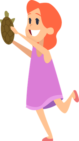 Little girl holding turtle  Illustration