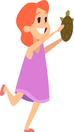 Little girl holding turtle  Illustration