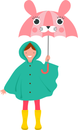 Little girl holding umbrella  Illustration