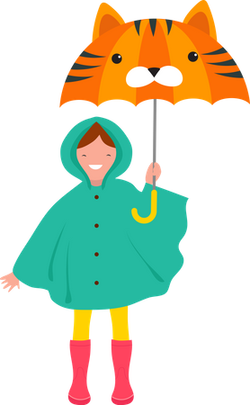 Little girl holding umbrella  Illustration