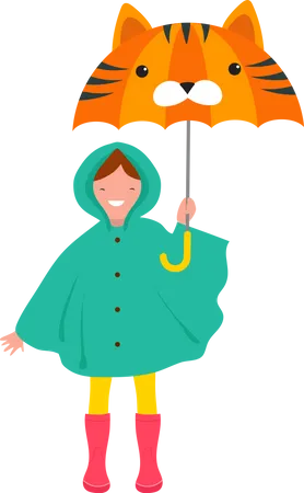 Little girl holding umbrella  Illustration