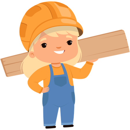 Little girl holding wooden plank  Illustration
