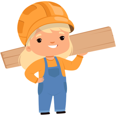 Little girl holding wooden plank  Ilustración