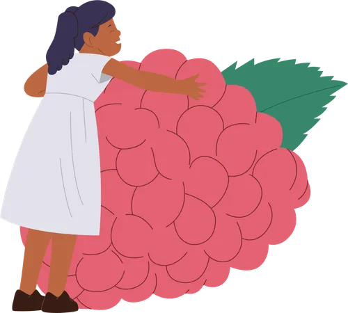 Little girl hugging bunch of grapes  イラスト