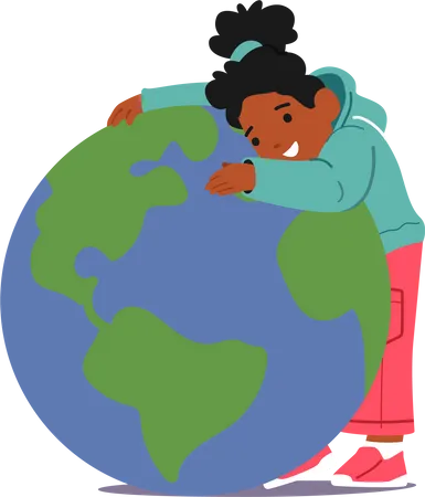 Little girl hugging earth to save earth Illustration