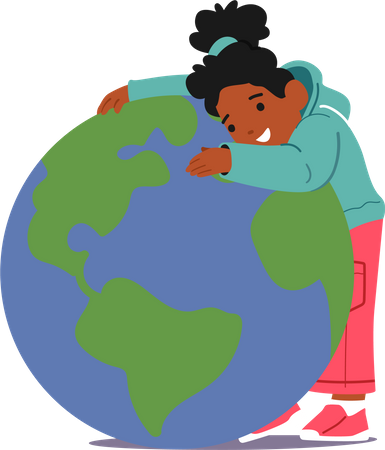 Little girl hugging earth to save earth  Illustration