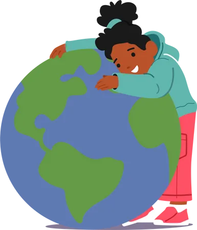 Little girl hugging earth to save earth  Illustration