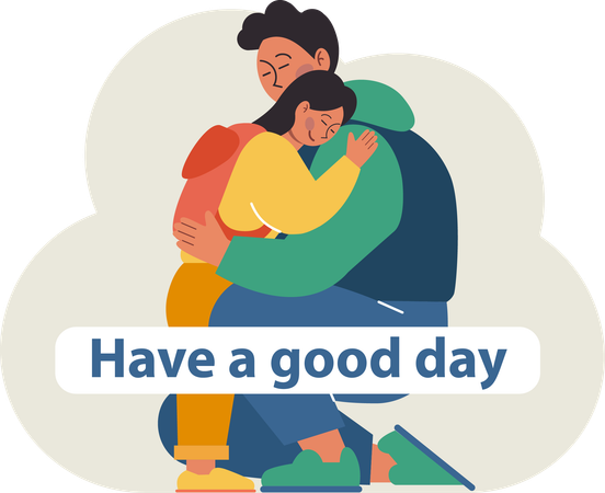Little girl hugging her father before going to school  Illustration