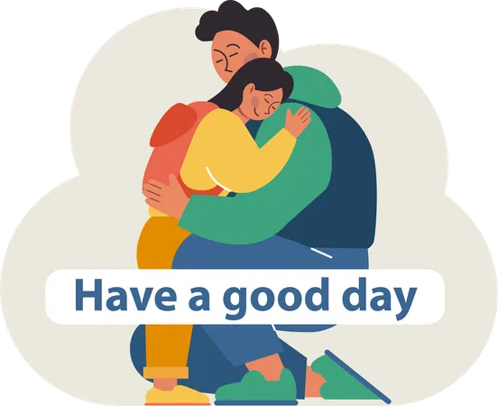 Little girl hugging her father before going to school  Illustration