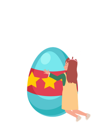 Little girl hugging huge easter egg  Illustration