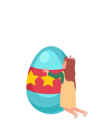Little girl hugging huge easter egg  Illustration