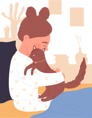 Little girl hugging pet  Illustration