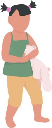 Little girl hugging pink plush bear  Illustration