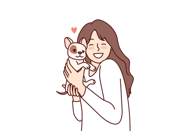 Little Girl Hugs Puppy Given For Birthday And Rejoices At Dog Become Best Friend For Child Happy Female Teenager With Miniature Dog Enjoys Interacting With Cute Pet Adopted From Shelter Illustration