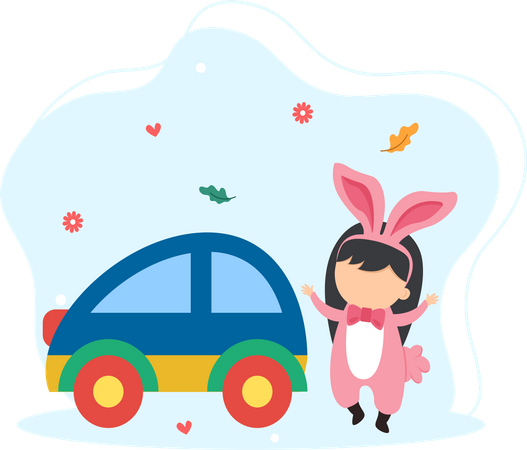 Little girl in bunny costume  Illustration