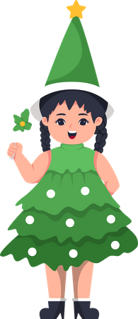Little Girl in Christmas Costume Illustration