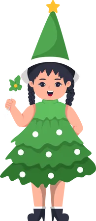 Little Girl in Christmas Costume Illustration
