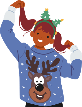 Little Girl In Christmas Sweater  Illustration