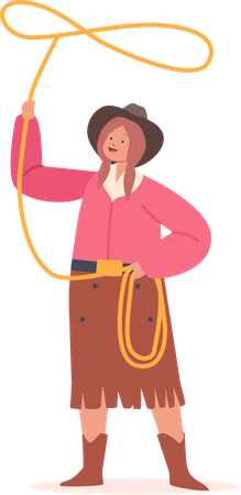 Little Girl in Cowboy Costume and Hat Illustration