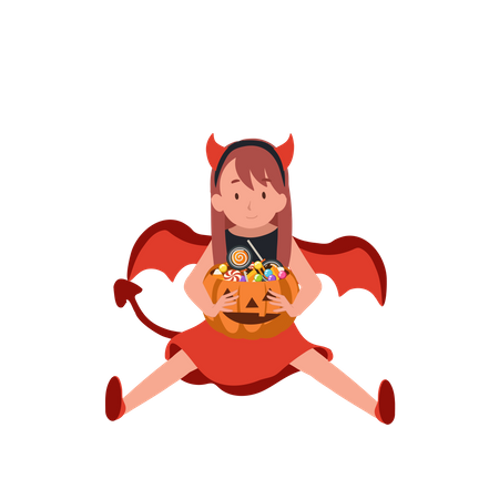 Little girl in halloween costumes Illustration