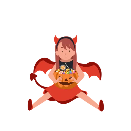 Little girl in halloween costumes Illustration