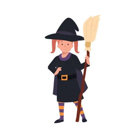 Little girl in halloween costumes as witch Illustration