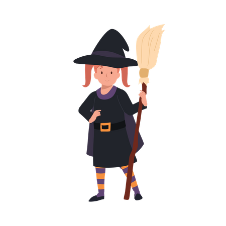 Little girl in halloween costumes as witch  Illustration