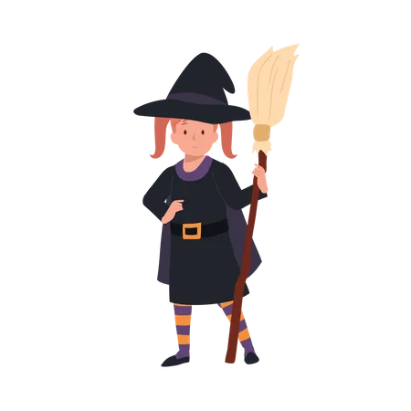 Little girl in halloween costumes as witch  Illustration