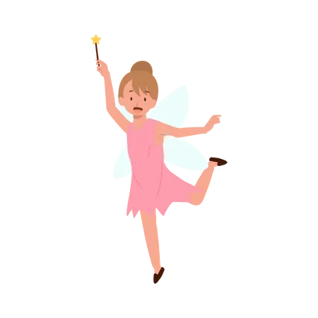Little girl in Halloween fairy dress costume. Illustration