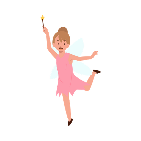 Little girl in Halloween fairy dress costume.  Illustration