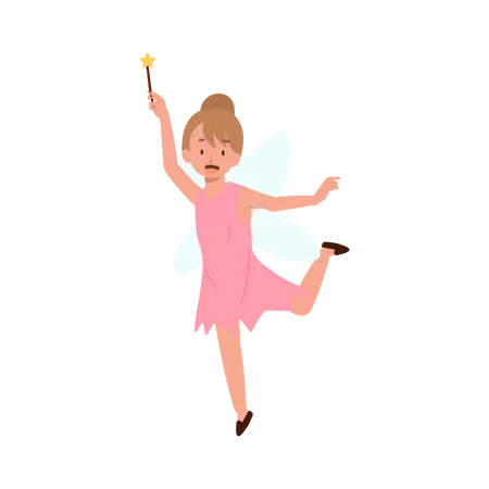 Little girl in Halloween fairy dress costume.  Illustration