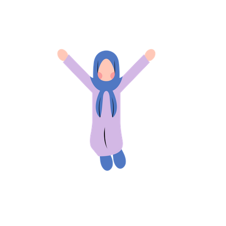 Little girl in hijab jumping in air  일러스트레이션