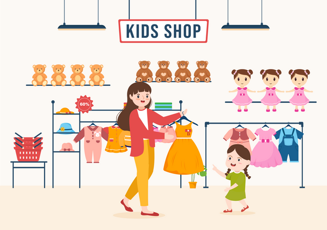 Little Girl In Kids Shop Illustration
