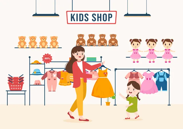 Little Girl In Kids Shop Illustration